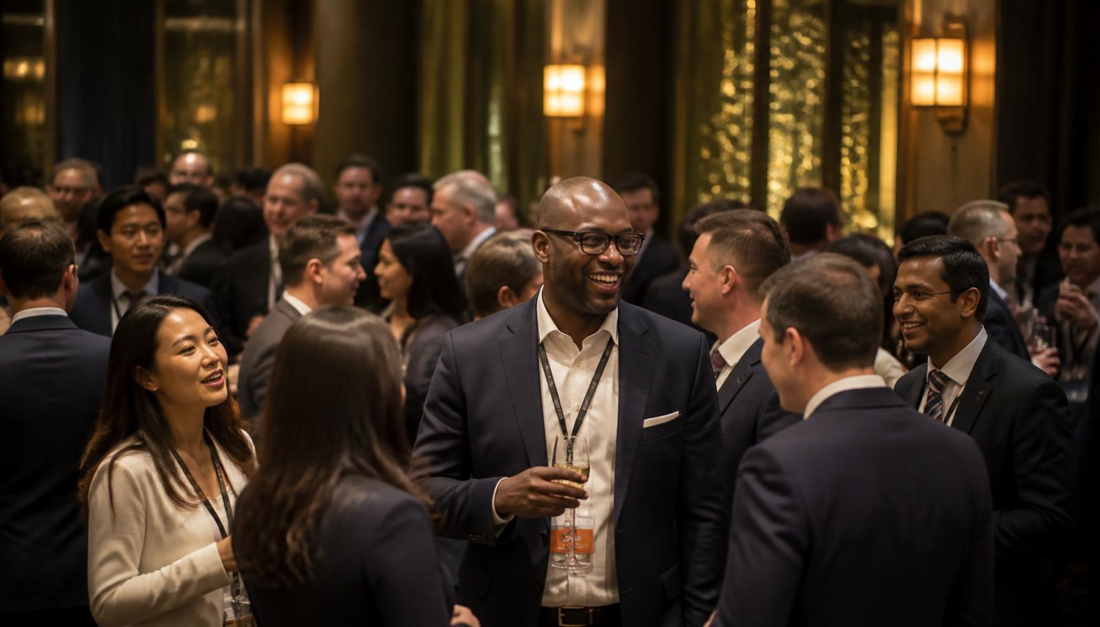 Business leaders networking at a community event